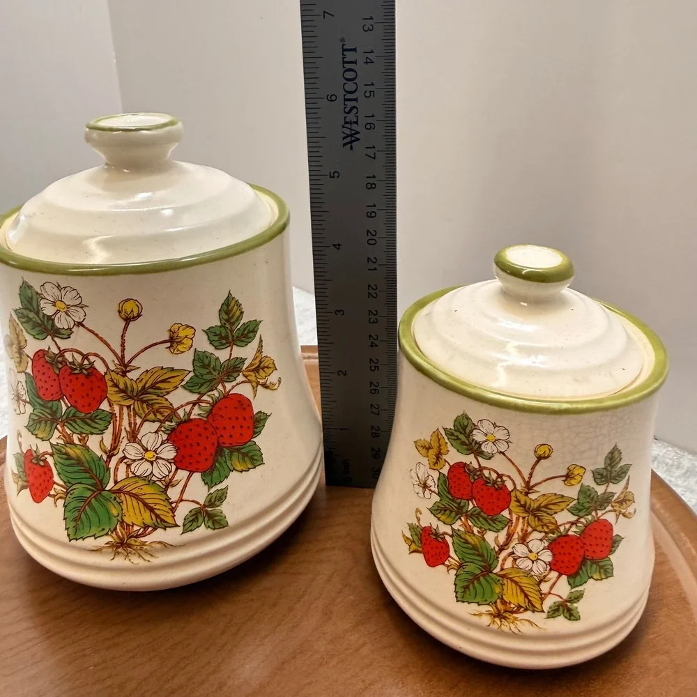 VTG Strawberry Ceramic Canister Set of 2 Made in Japan Cottagecore Kitchen